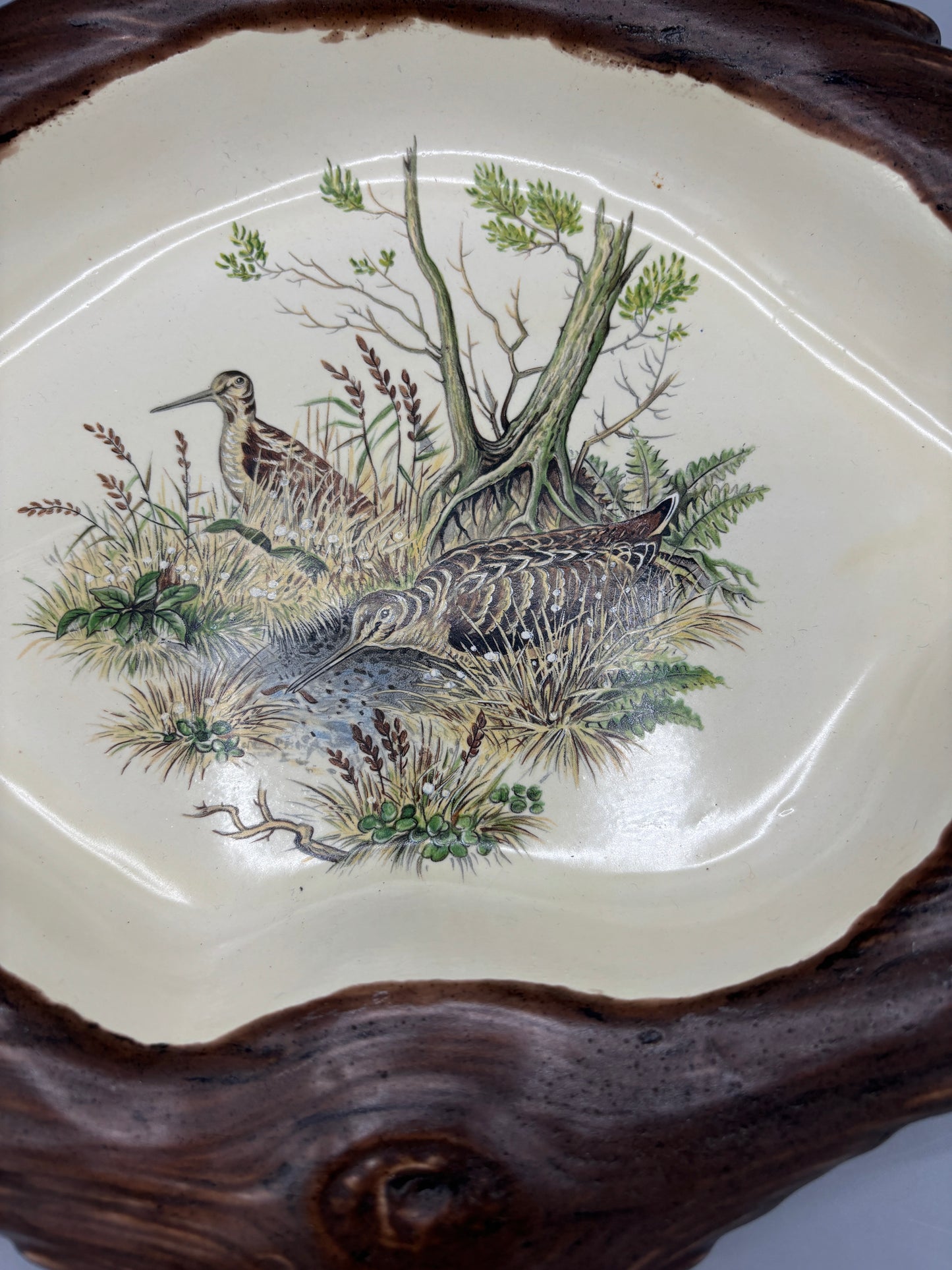 Vintage signed brown bird platter frame