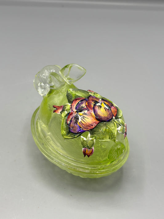 Vintage L.E.Smith painted green rabbit on nest