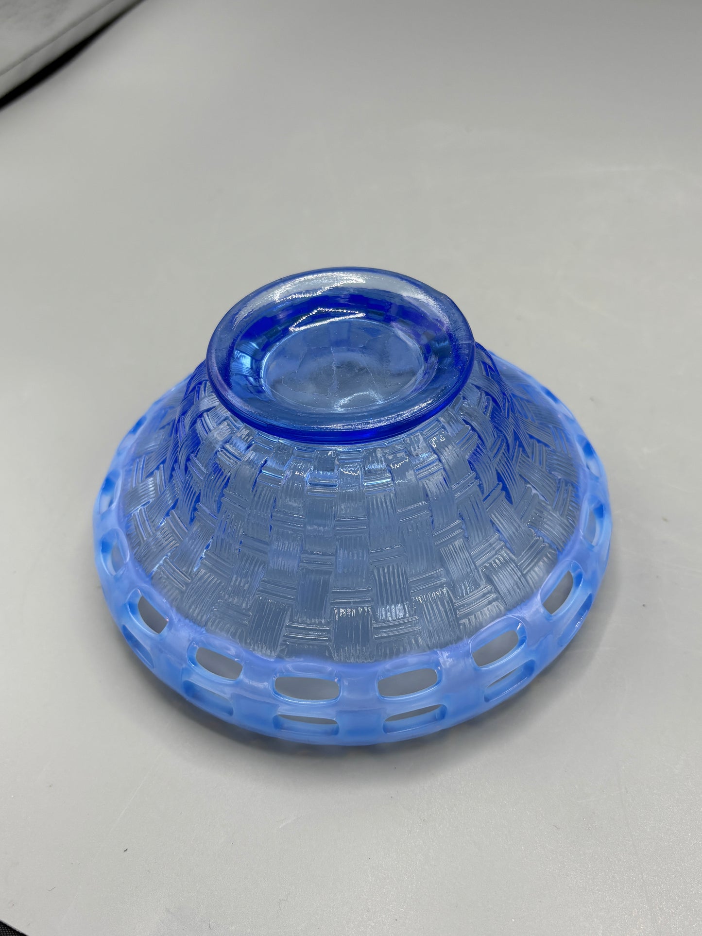 Vintage Fenton opalescent blue glass basket