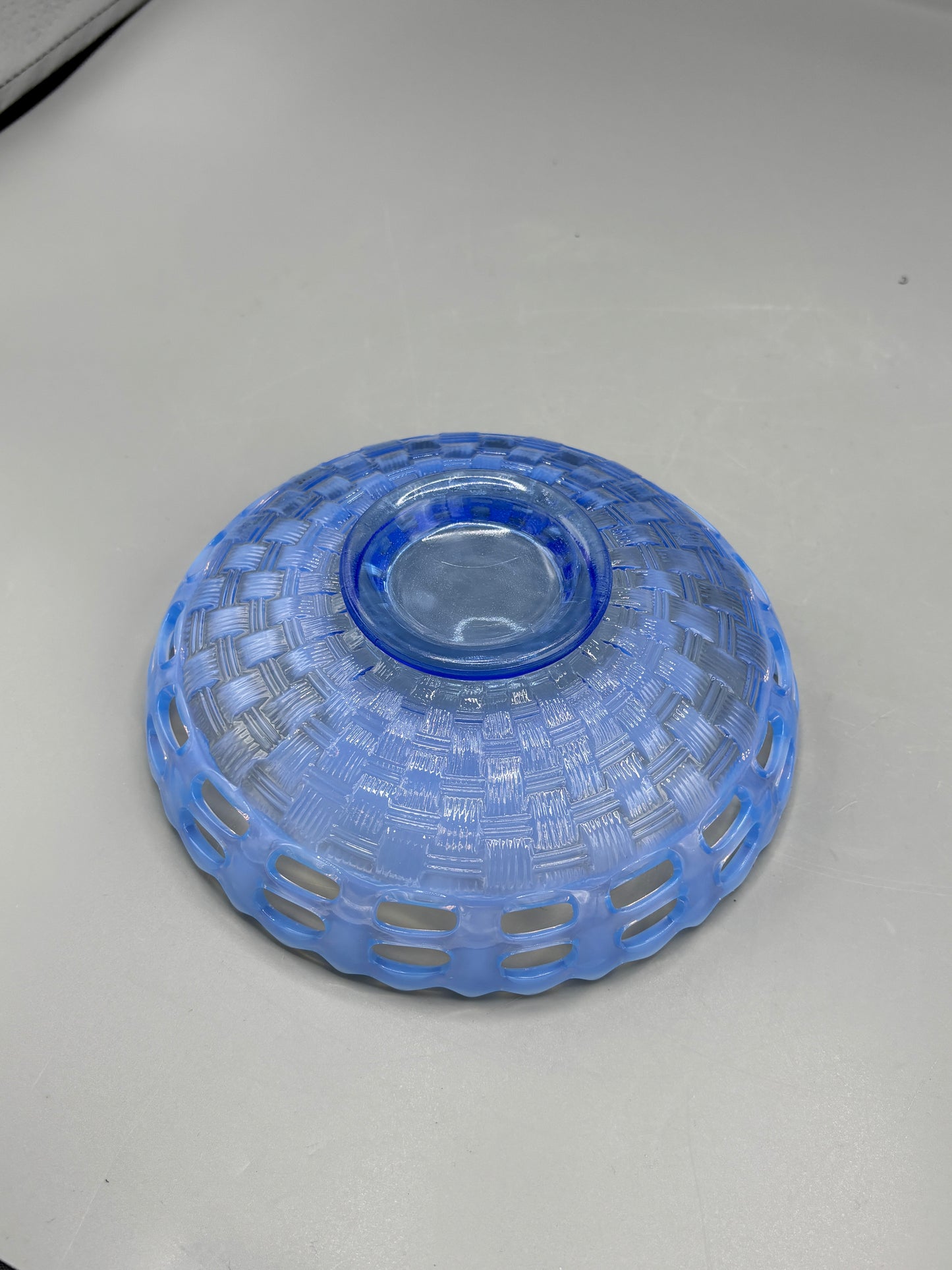 Vintage Fenton opalescent blue glass basket