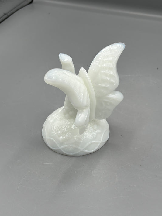 Vintage Fenton white butterfly in a branch ring holder