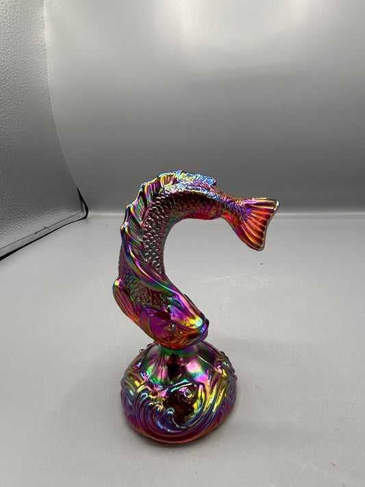 Fenton Amethyst Iridescent Carnival glass jumping trout figure