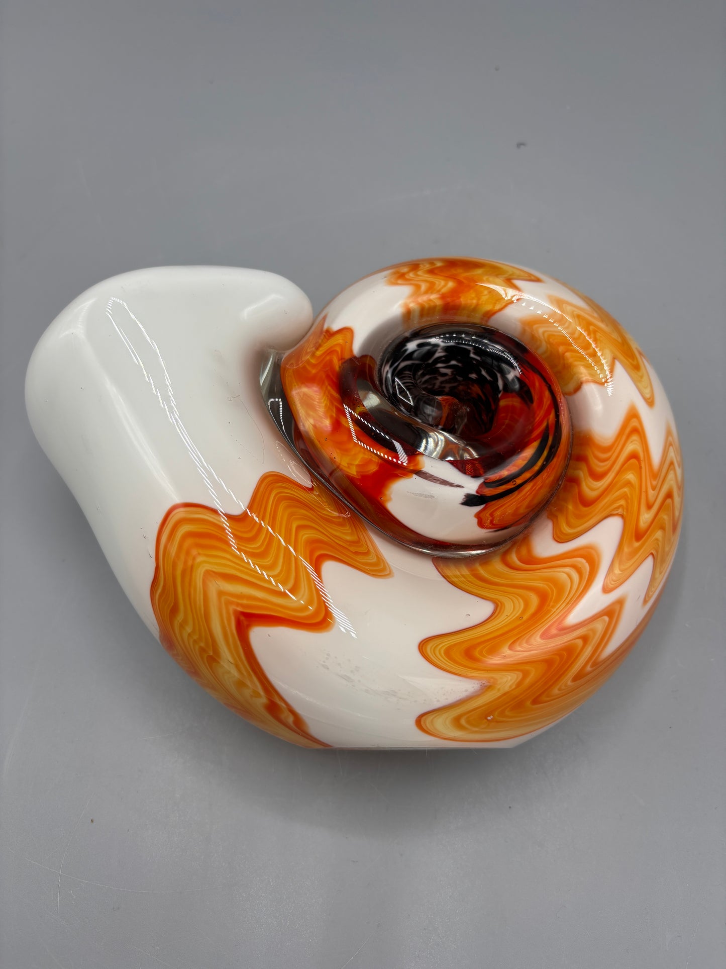 Hand blown art glass nautilus shell vase