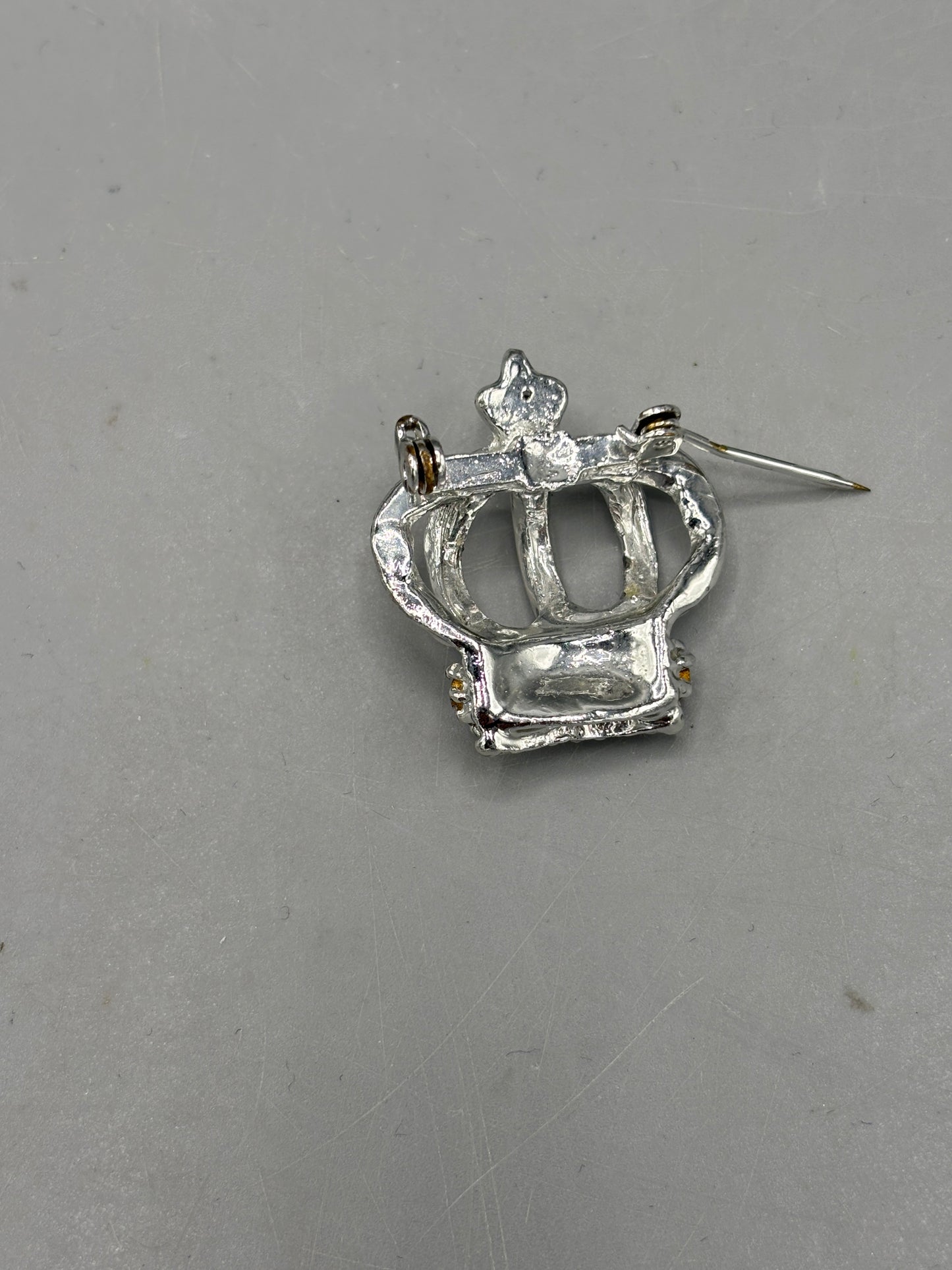 Silver tone Rhinestone crown brooch