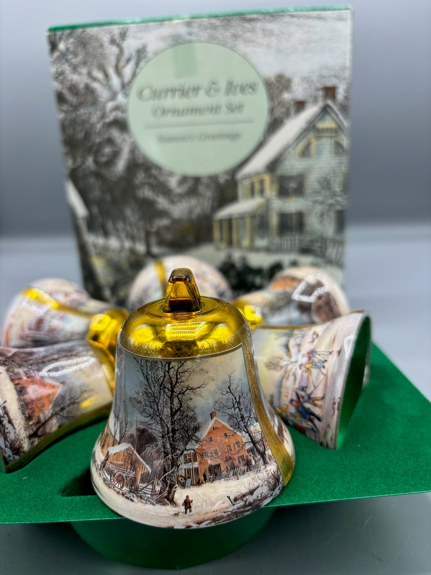 Vintage Currier & Ives 6 Bell ornament in box