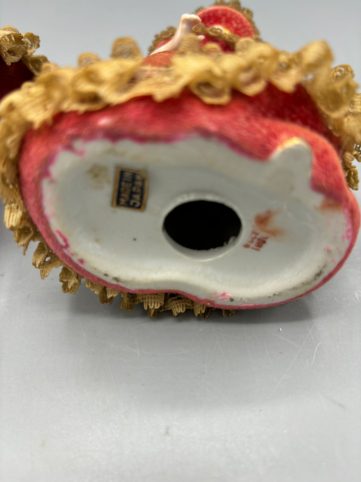 Vintage porcelain pair of ladies in Velvet dress