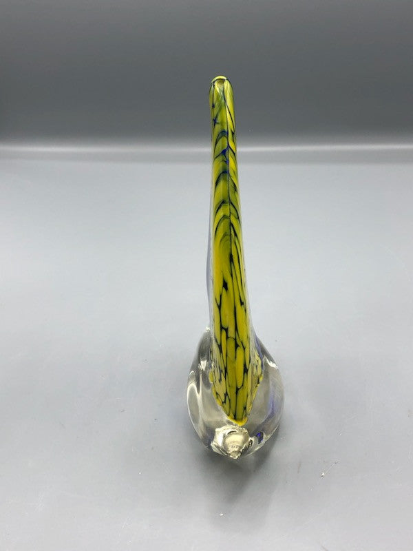 80s blue & yellow art glass boat
