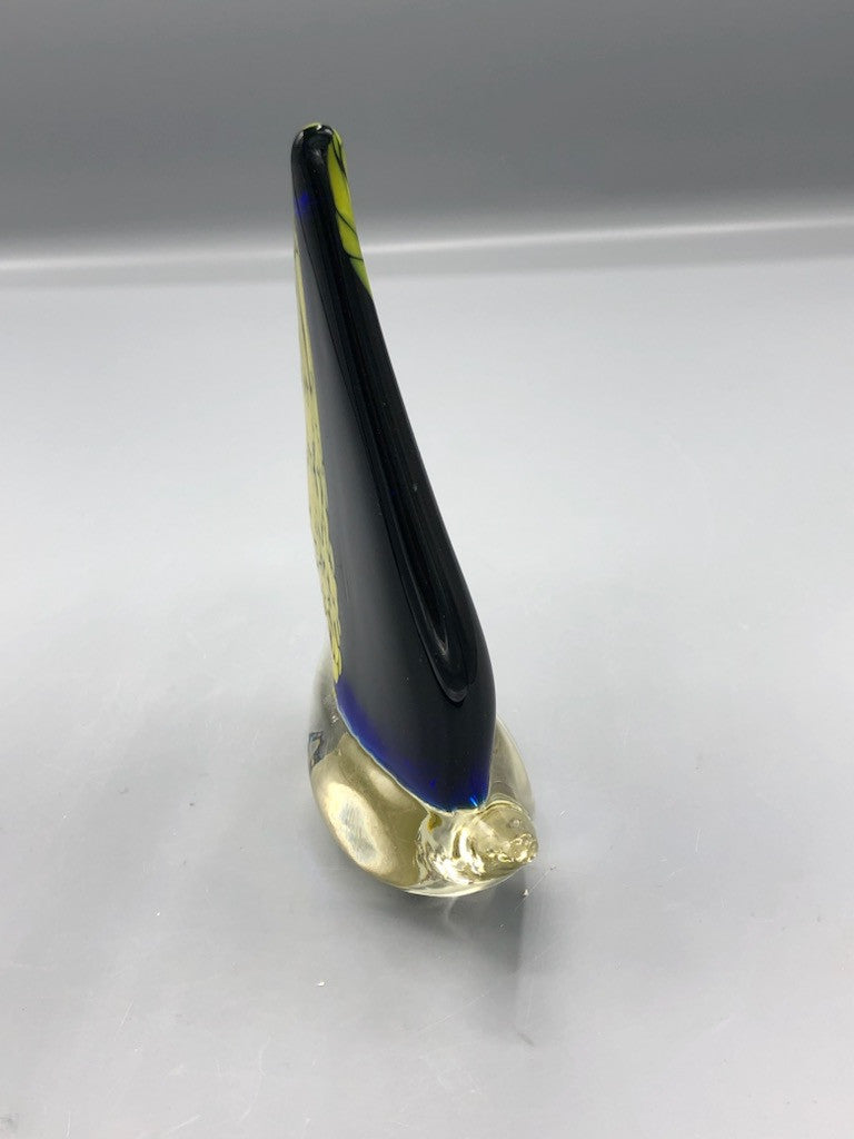 80s blue & yellow art glass boat
