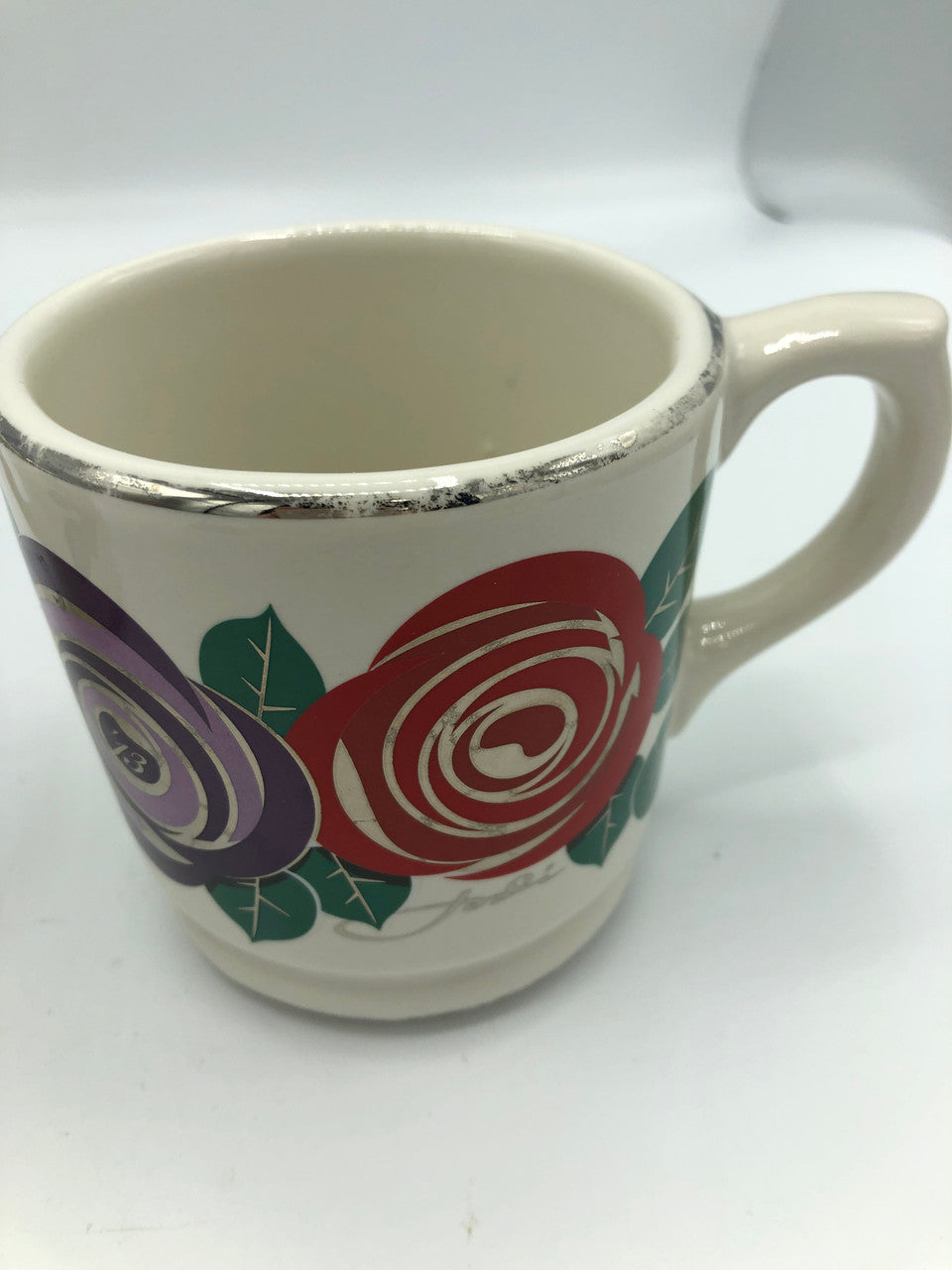 Set of 2 Vintage Signed Rose & Silver Mugs