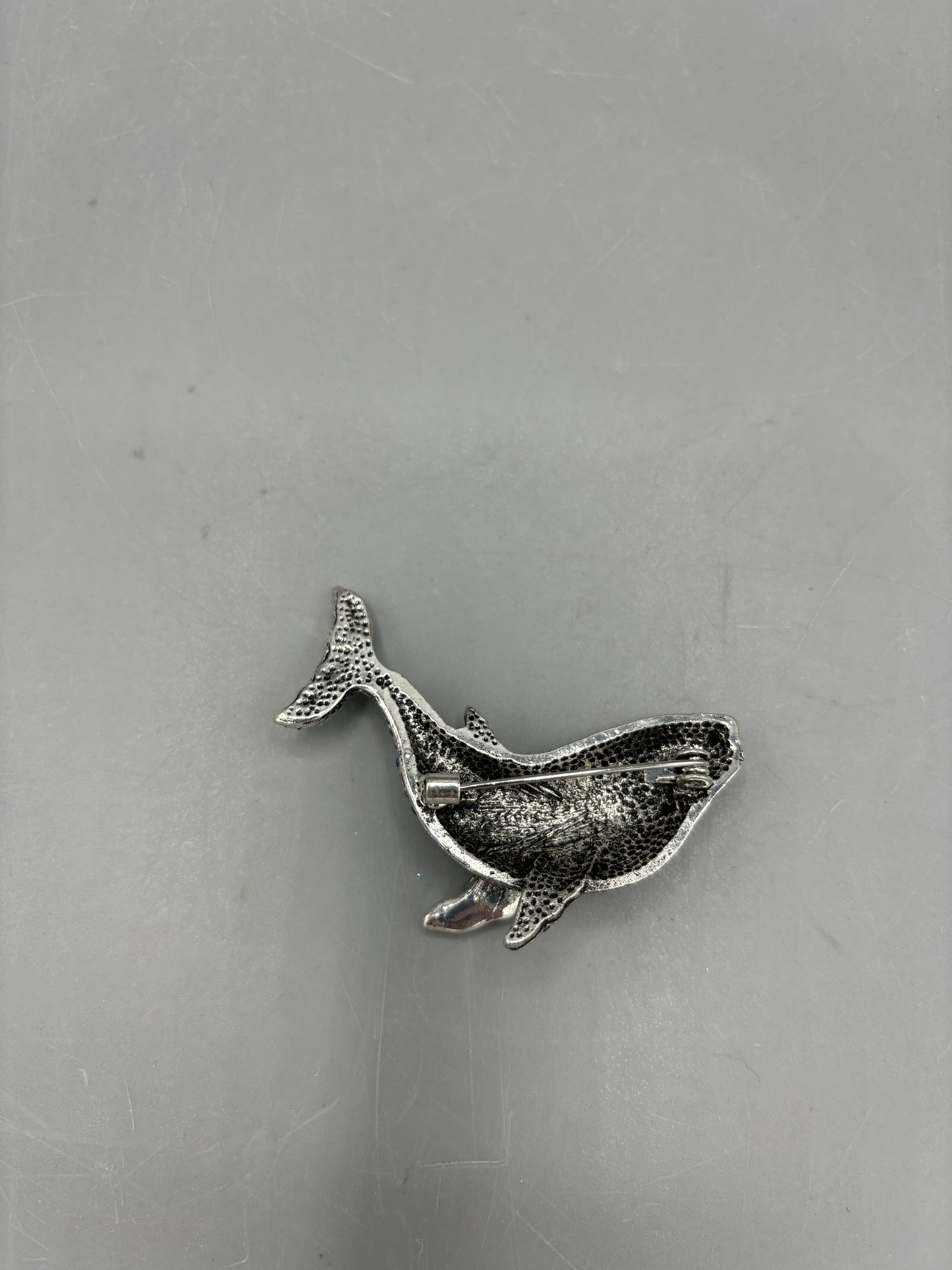 Silver tone Crystal blue Whale brooch