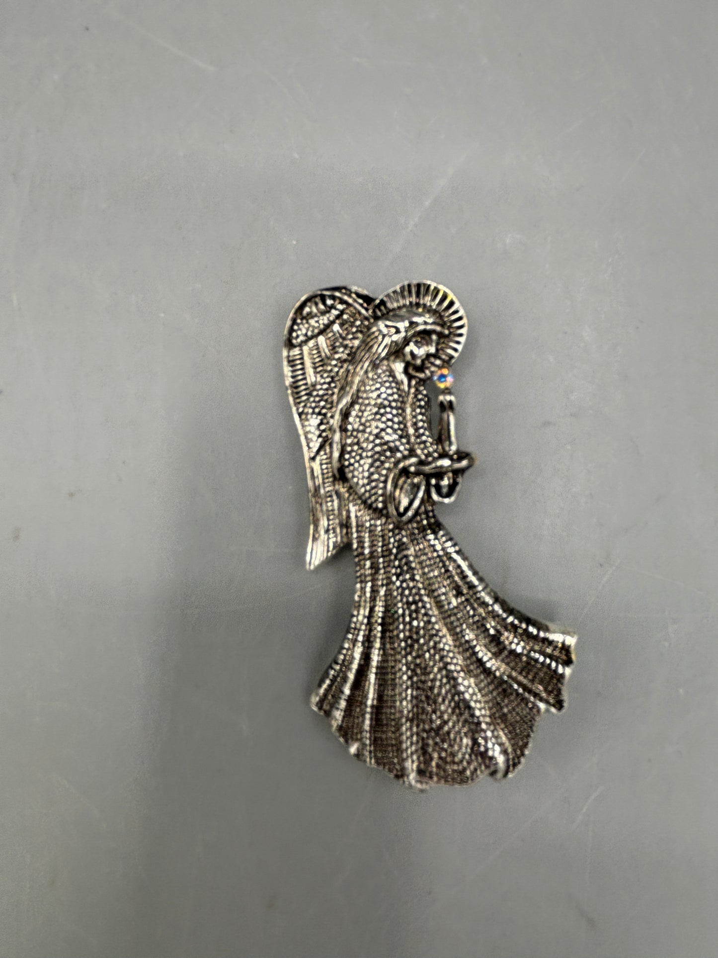 Silver tone Marcasite Angel brooch