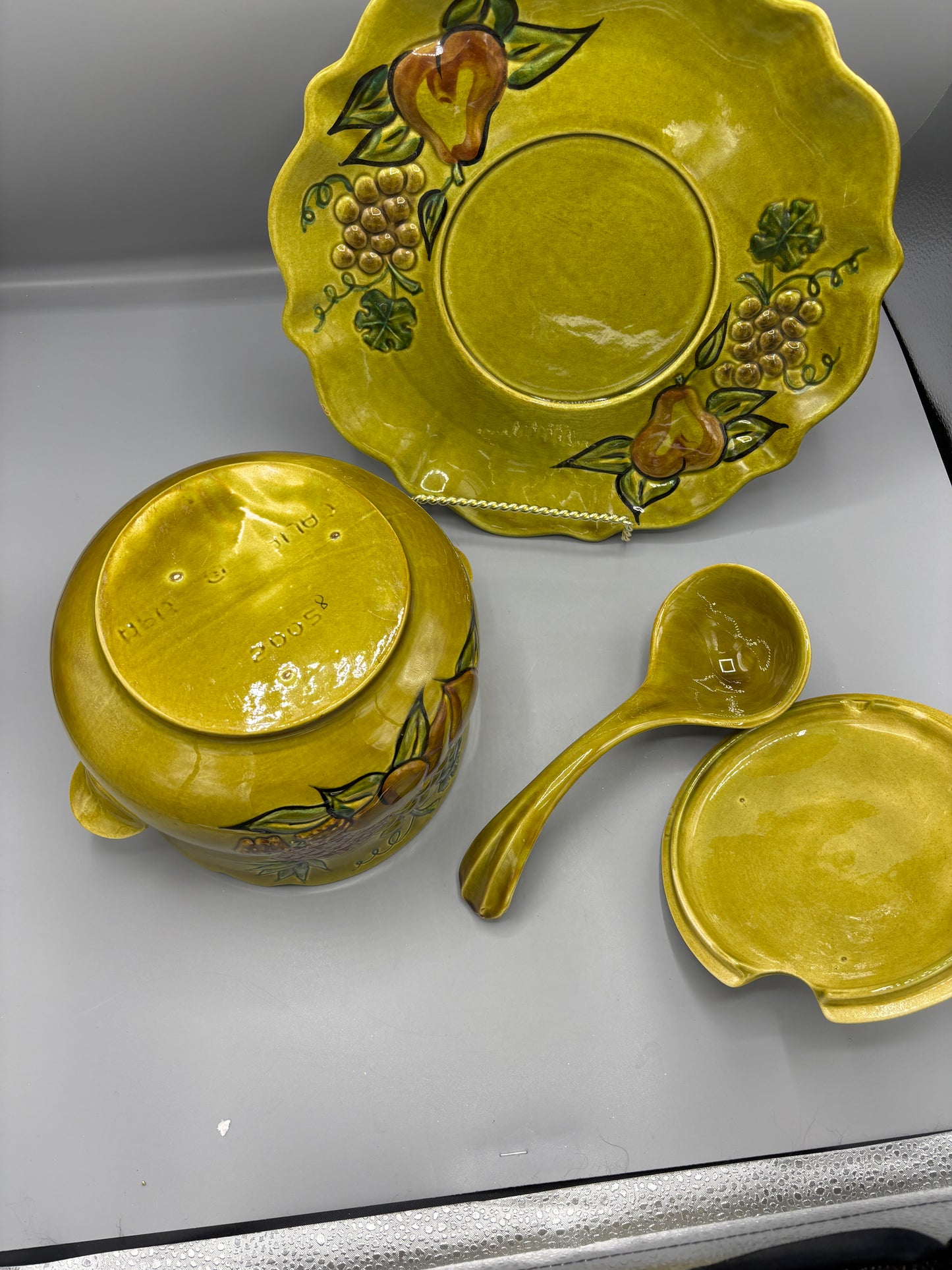 California Pottery Soup tureen with ladle & plate