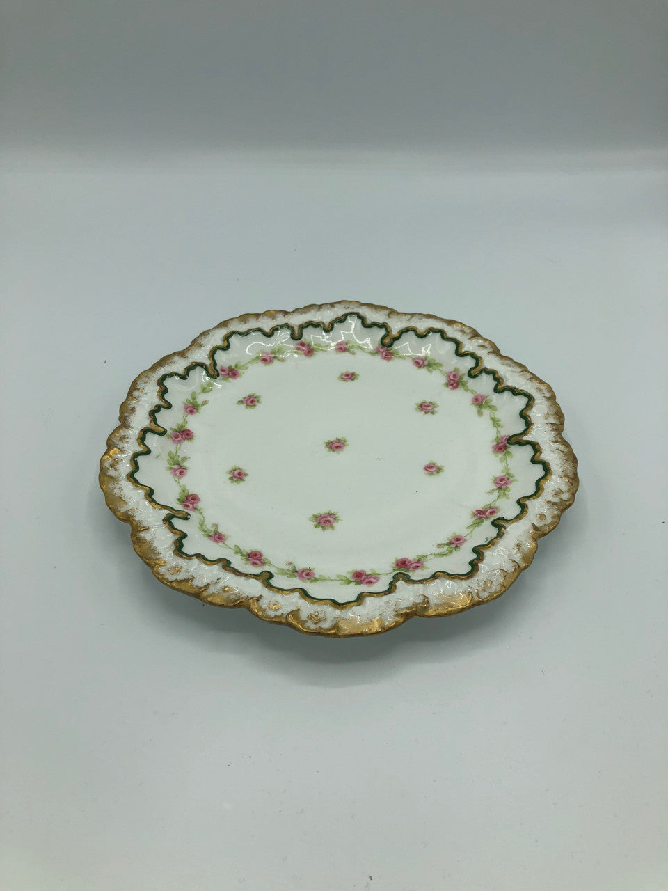 French Limoges Rose Plate with gold