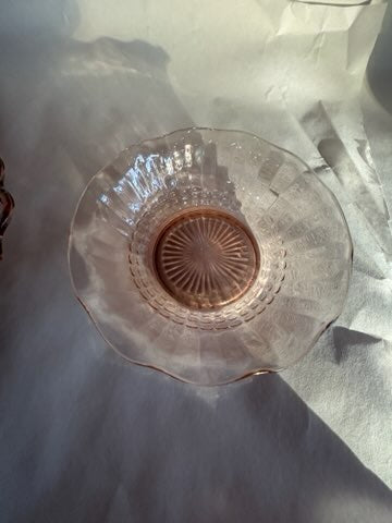 Vintage pink depression candy dish with fluted edge