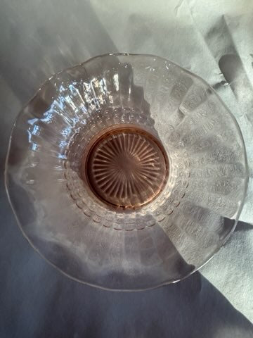 Vintage pink depression candy dish with fluted edge