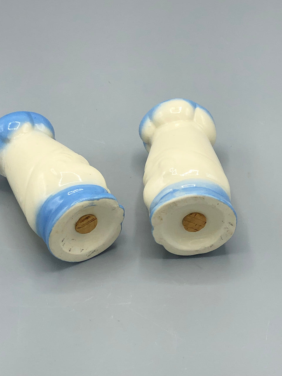 Vintage tall blue & white Chef salt & pepper