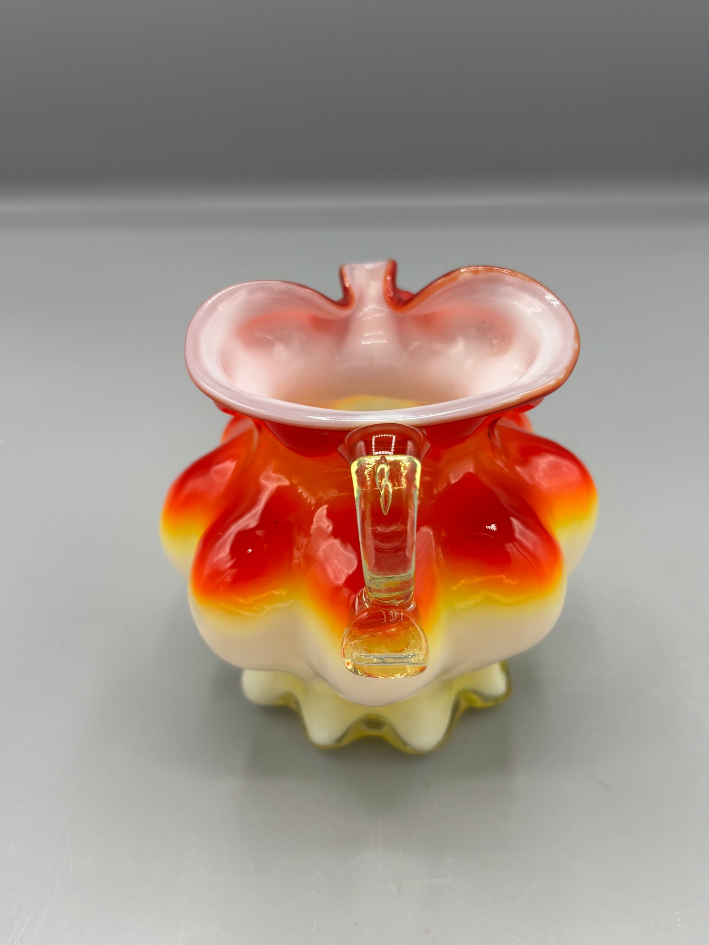 Vintage Kanwha Amberina 50s ruffled pitcher & glass