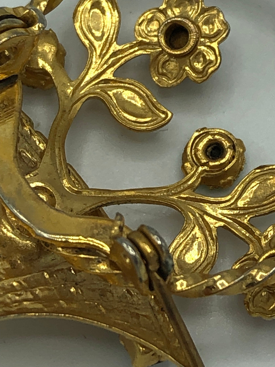 Gold Flared flower basket with multi color stones