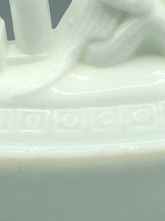 Vintage milk glass Uncle Sam on boat candy dish