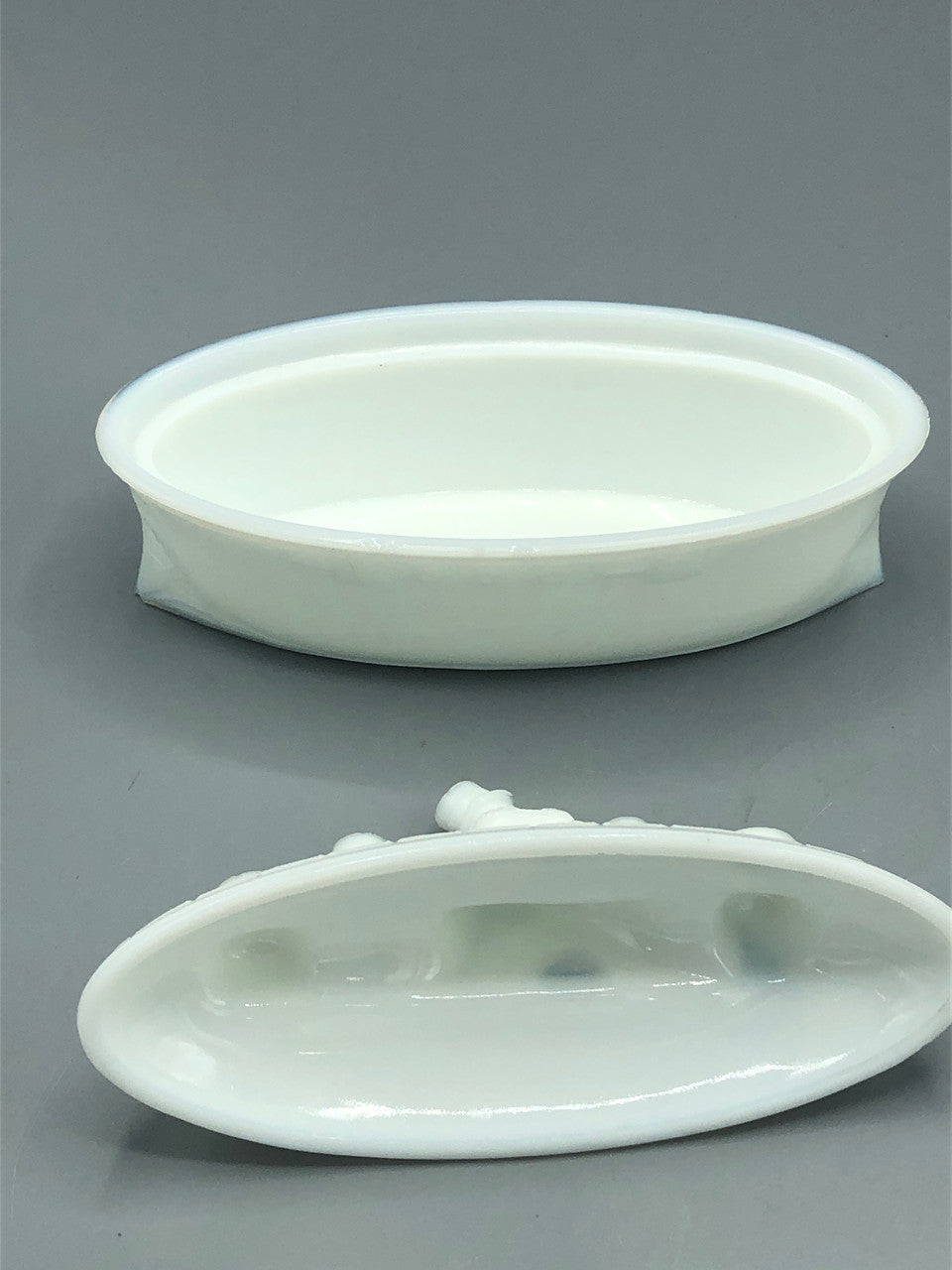 Vintage milk glass Uncle Sam on boat candy dish