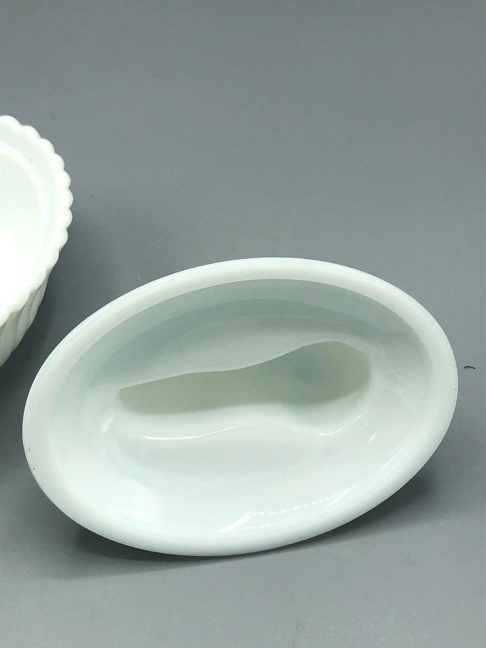 Westmorland milk glass painted rabbit dish