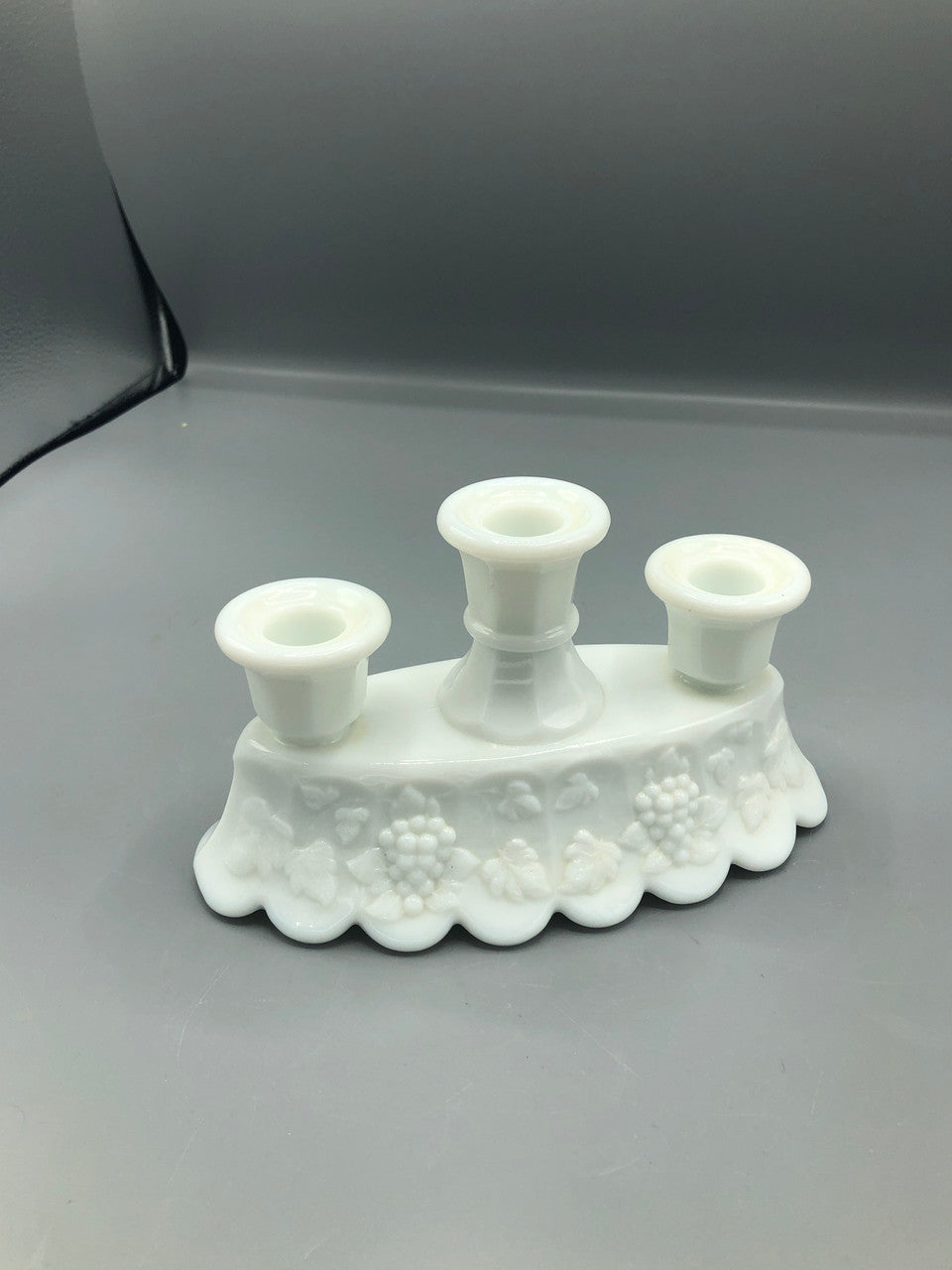 Westmoreland triple grape milk glass candleabra