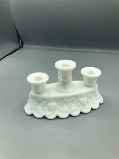 Westmoreland triple grape milk glass candleabra