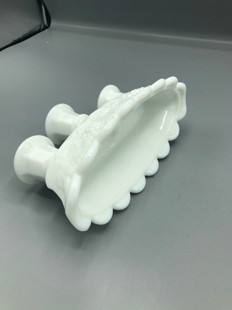Westmoreland triple grape milk glass candleabra