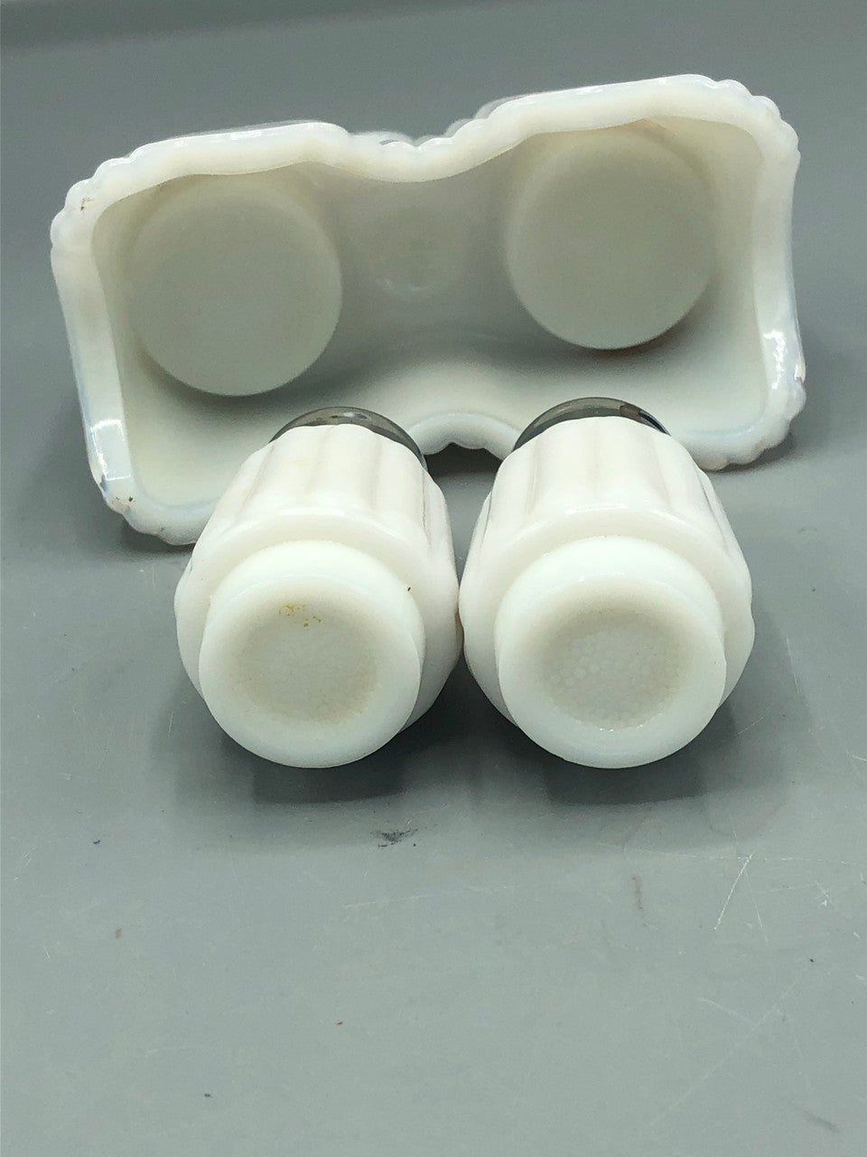 Imperial milk glass S & P with caddy