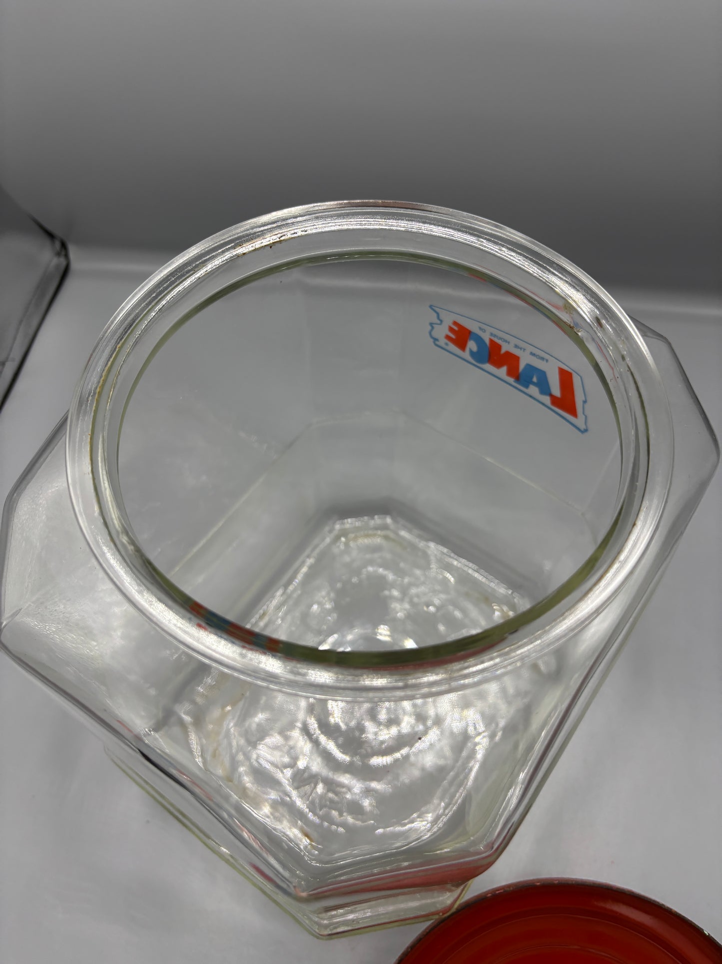 Vintage Lance glass Cracker jar with red lid