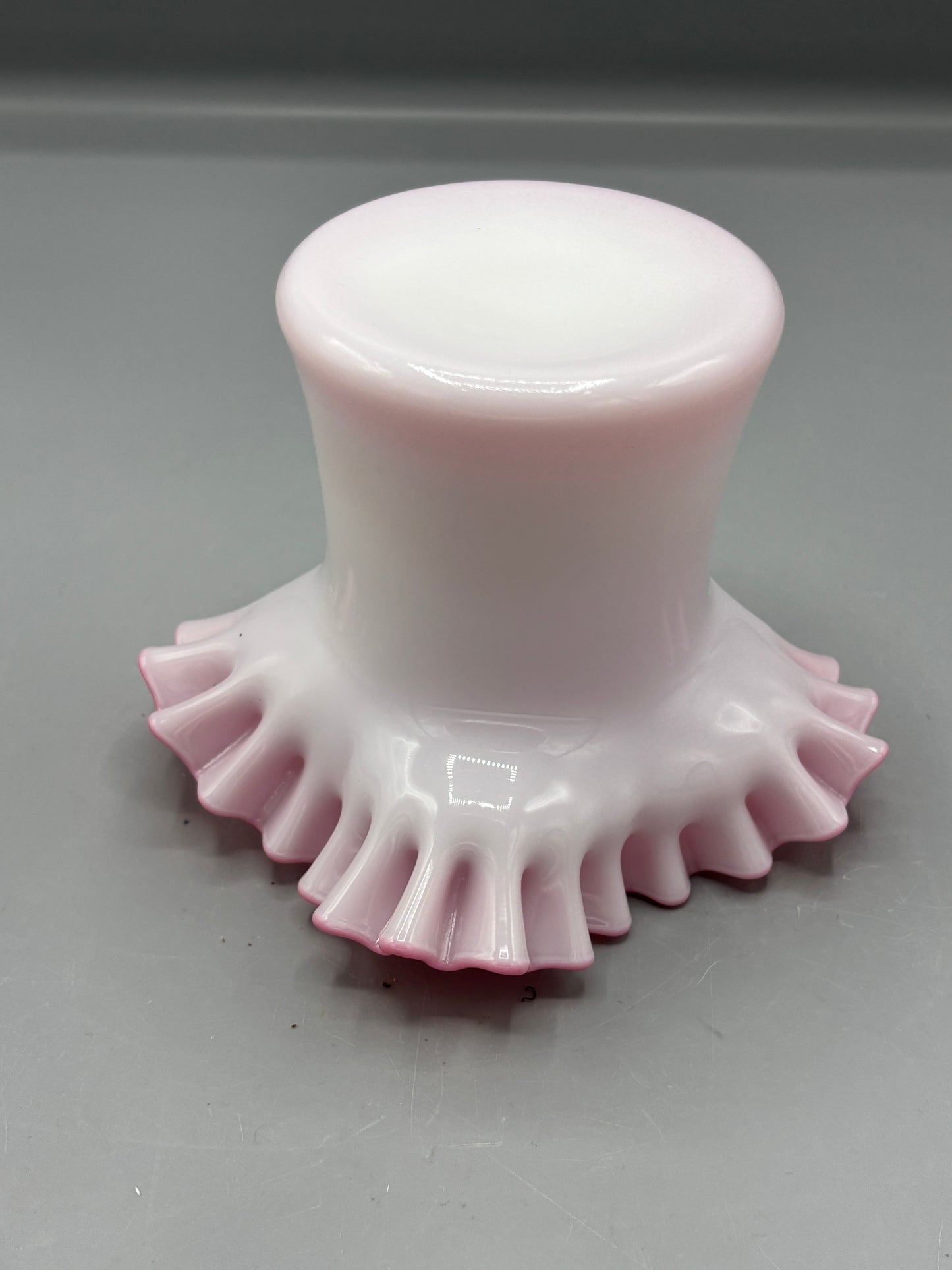Fenton pink overlay top hat ruffle vase
