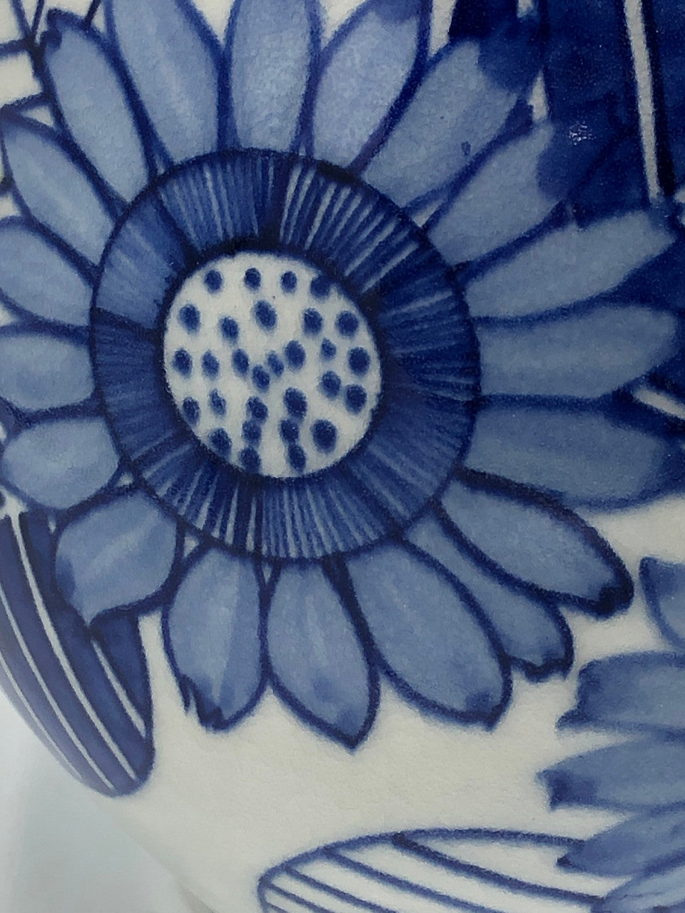 Signed Blue & White Flowered Vase
