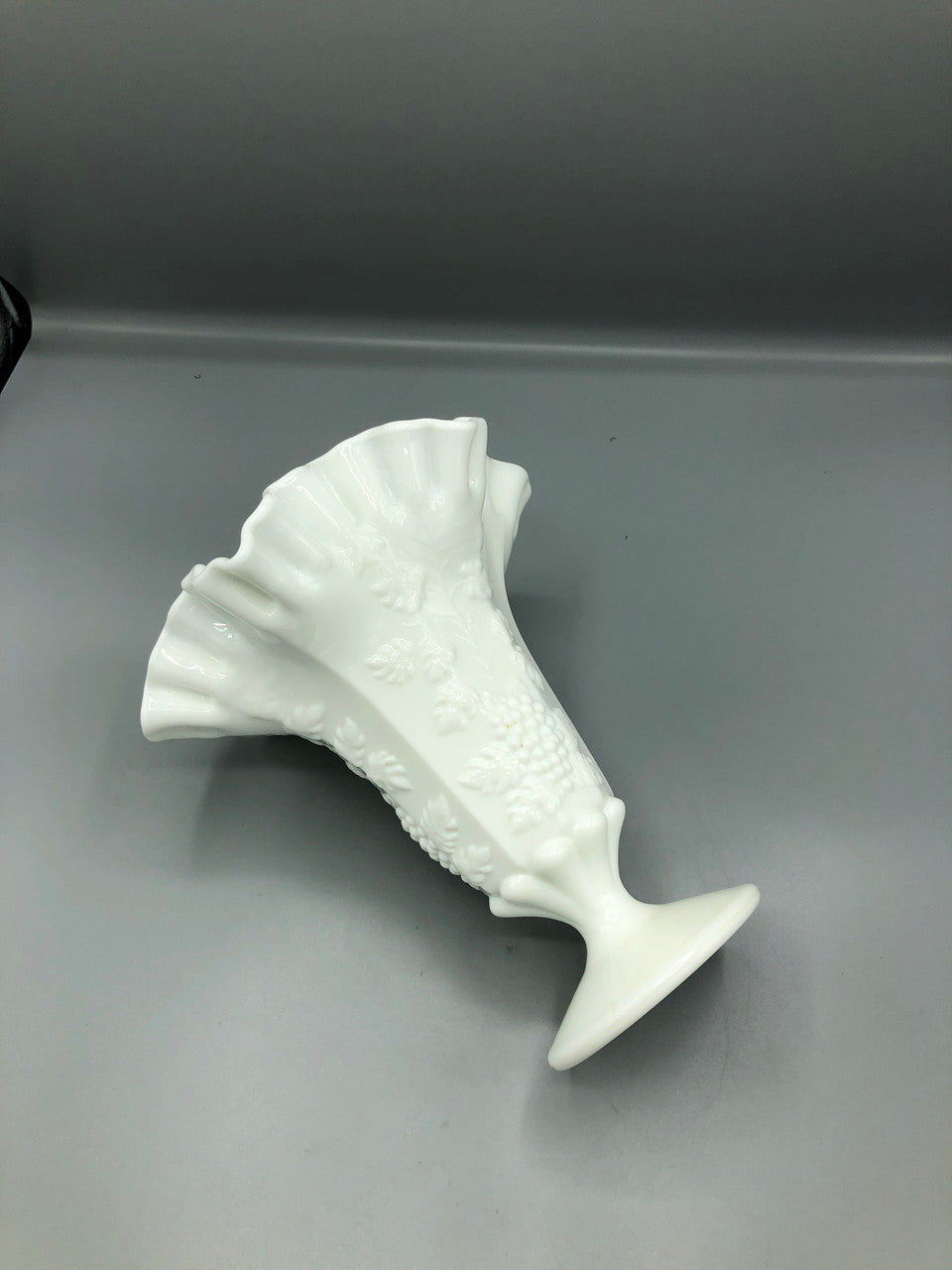 Westmoreland Large Milk Glass Pedestal Vase w/ Ruffled Edge