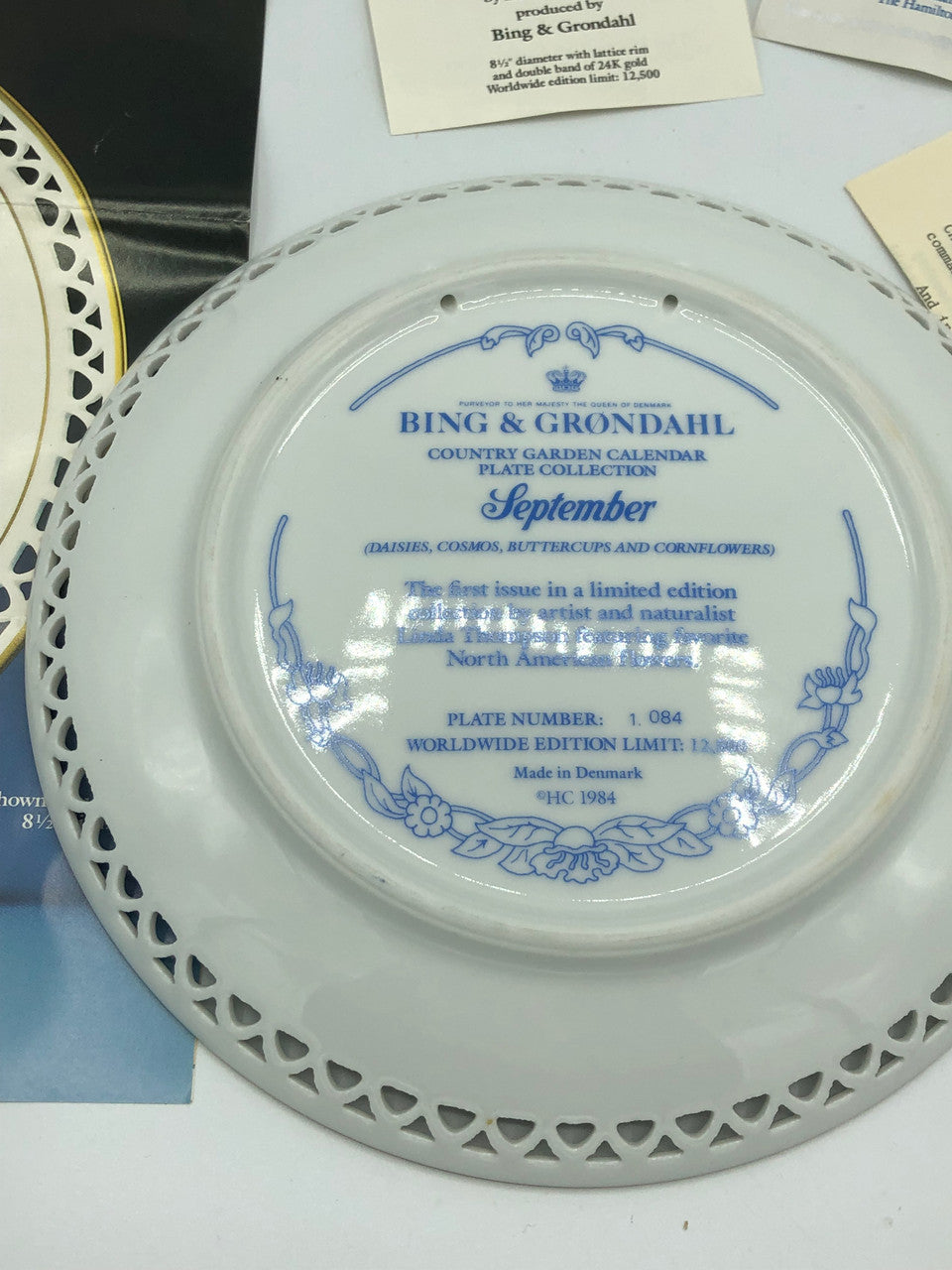 LE Thompson Floral Plate with paperwork