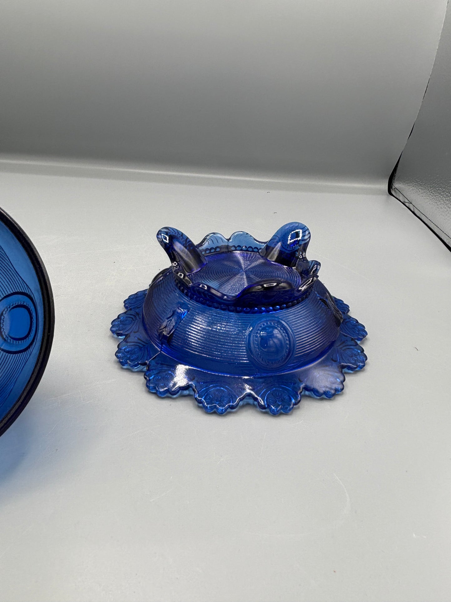 Vintage Imperial Cobalt Blue foot lidded dish