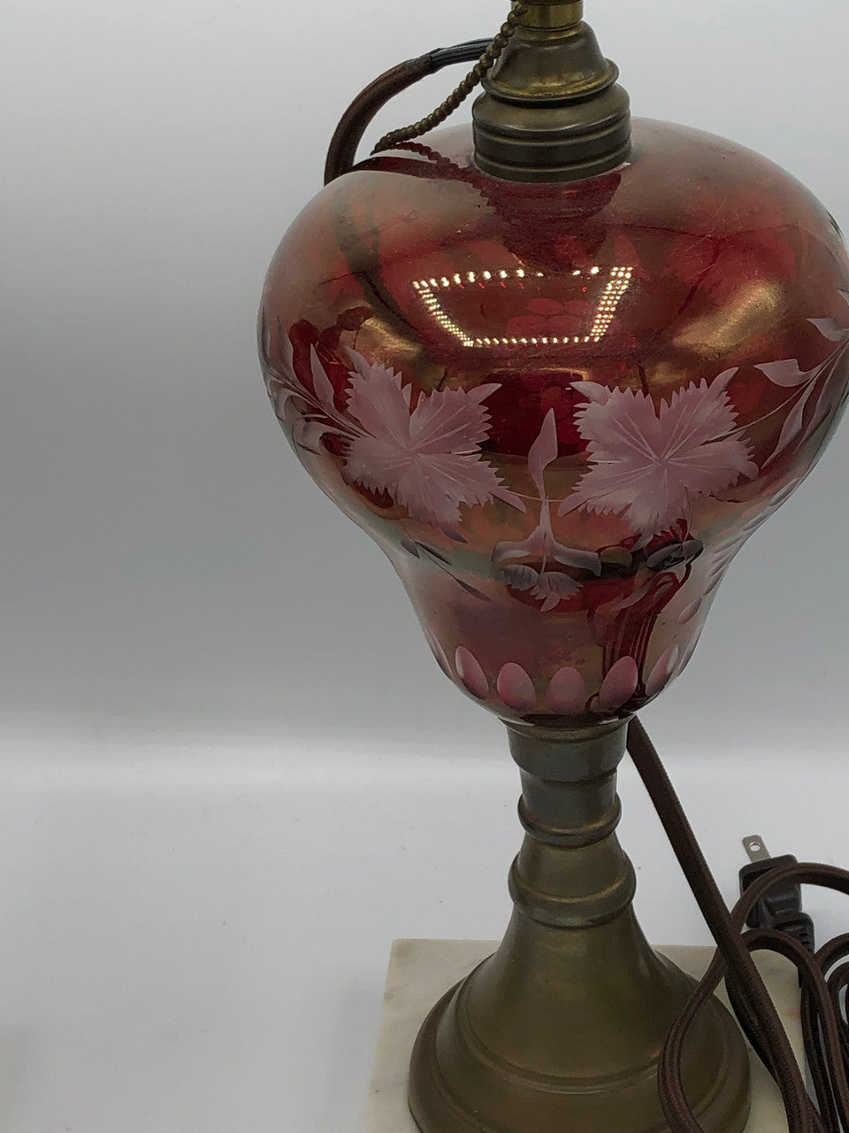 Mid Century Early Victorian Ruby Cut Converted oil lamp