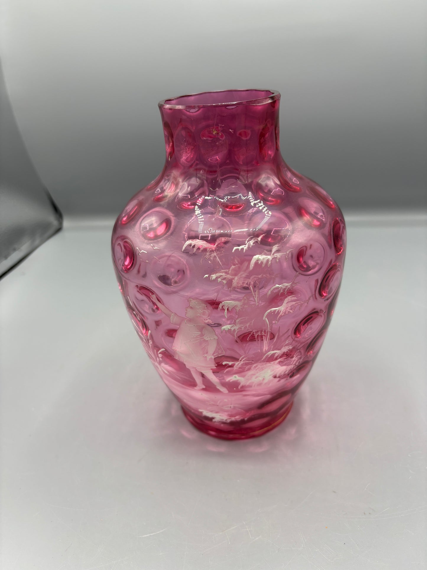 Vintage Fenton Mary Gregory Cranberry Coin Dot Vase