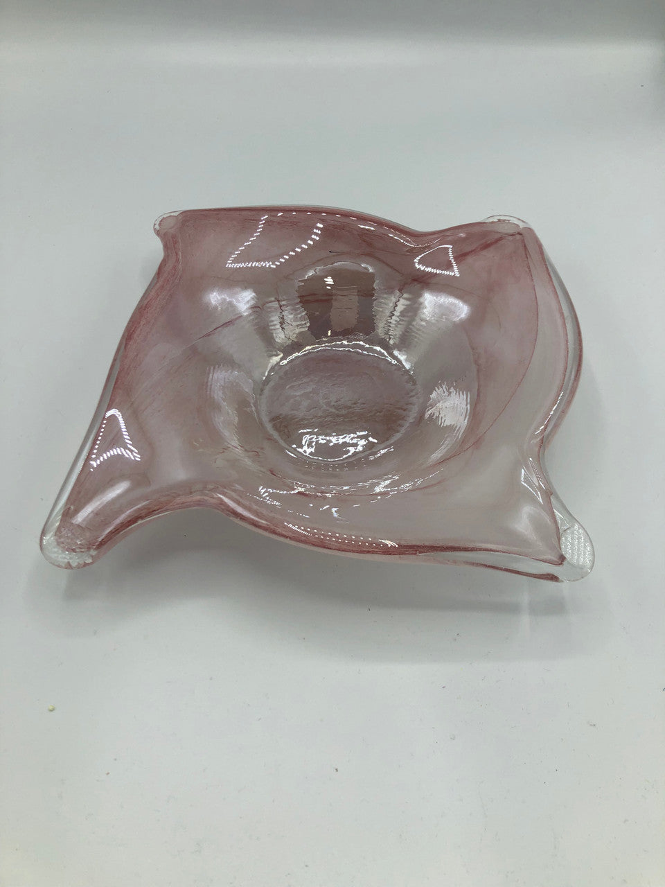 Pink art glass square winged bowl