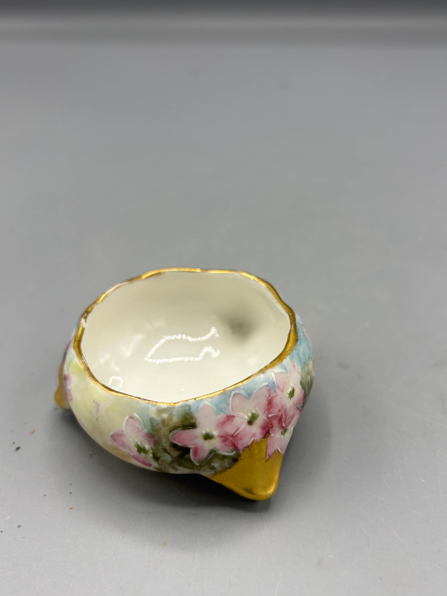Antique porcelain Vienne Austria pastel floral salt cellar