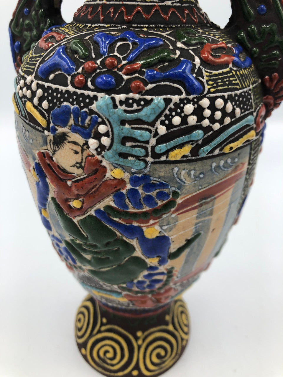 Sat Suma Japanese Moriage Hand painted floral vase