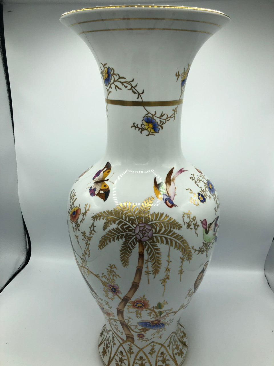 Chelsea House Large Vase with Palm Tree, Monkey, & Birds