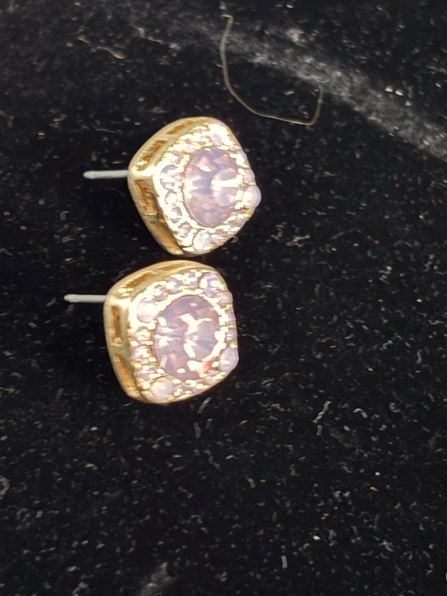 Gold tone Pink Crystal Post earrings