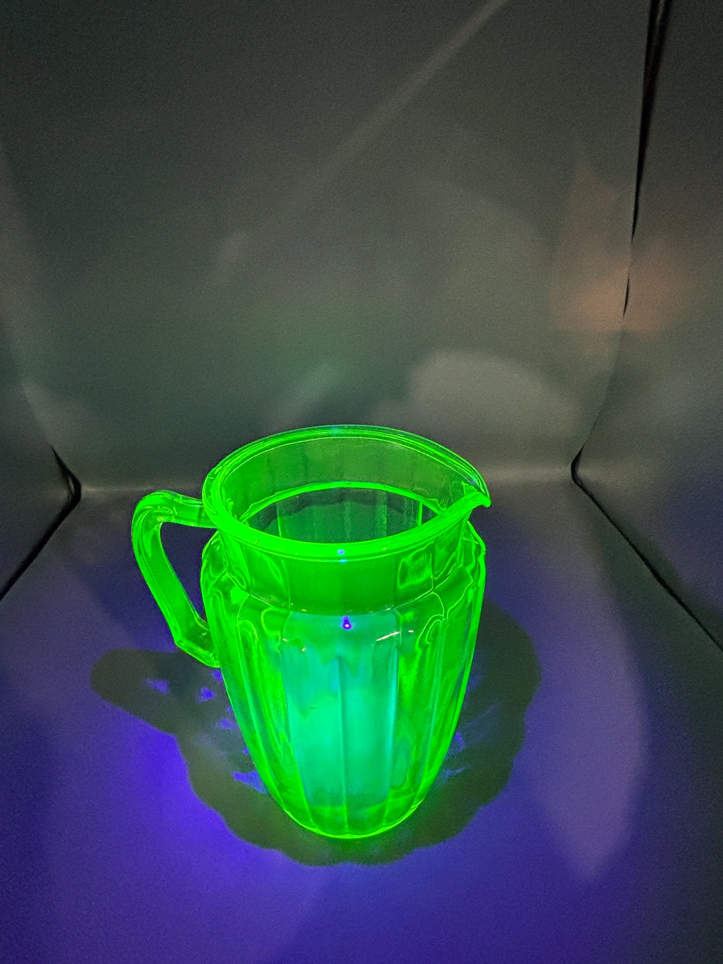 Vintage Uranium Pillar Optic glass pitcher