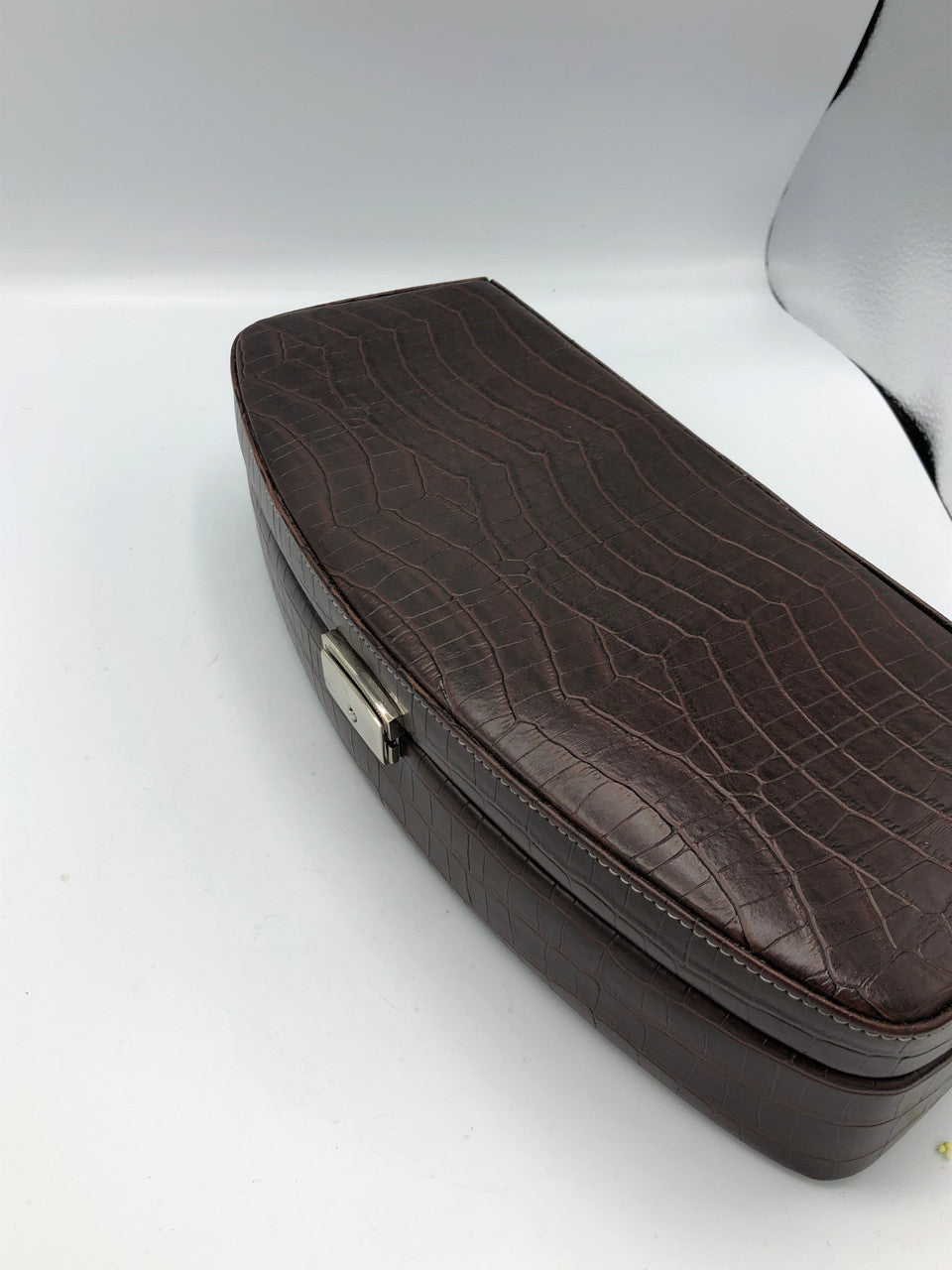 Brown Crocodile embossed leather watch case