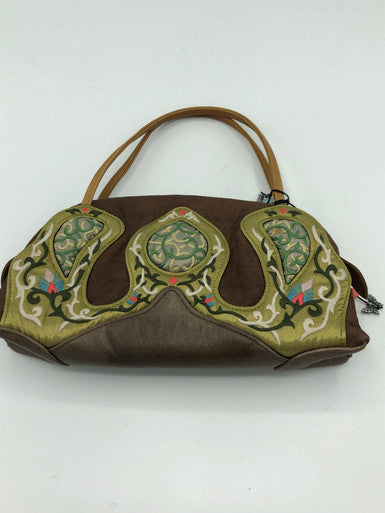 Papillion Brown & Green purse with embroidery