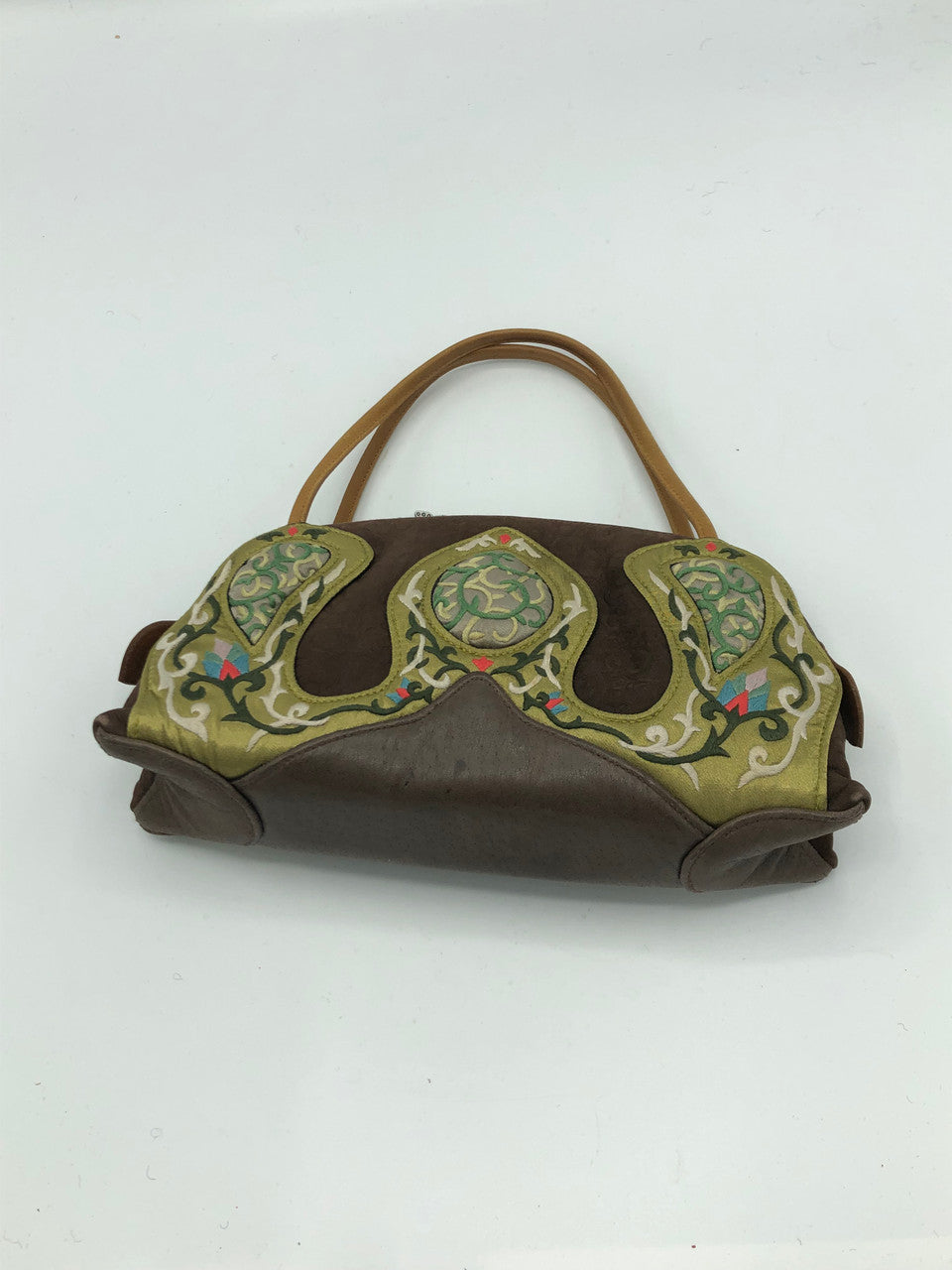 Papillion Brown & Green purse with embroidery