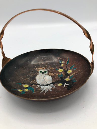 Brass Owl bowl with handle