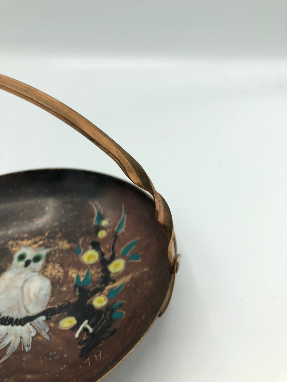 Brass Owl bowl with handle