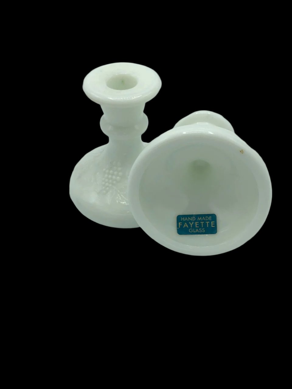 Milk glass candle sticks with grapes