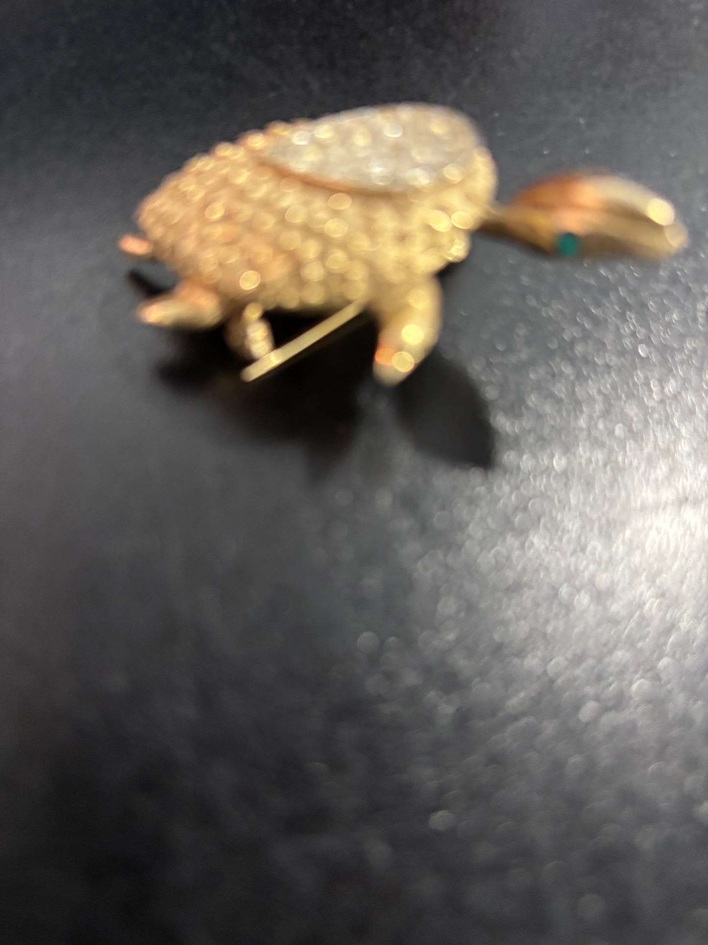 Gold tone Rhinestone turtle brooch